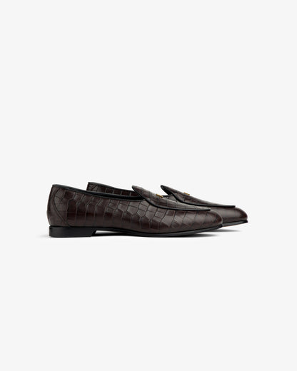 Aimé Leon Dore Latest - Croc-Embossed Crest Salóni Loafer Espresso