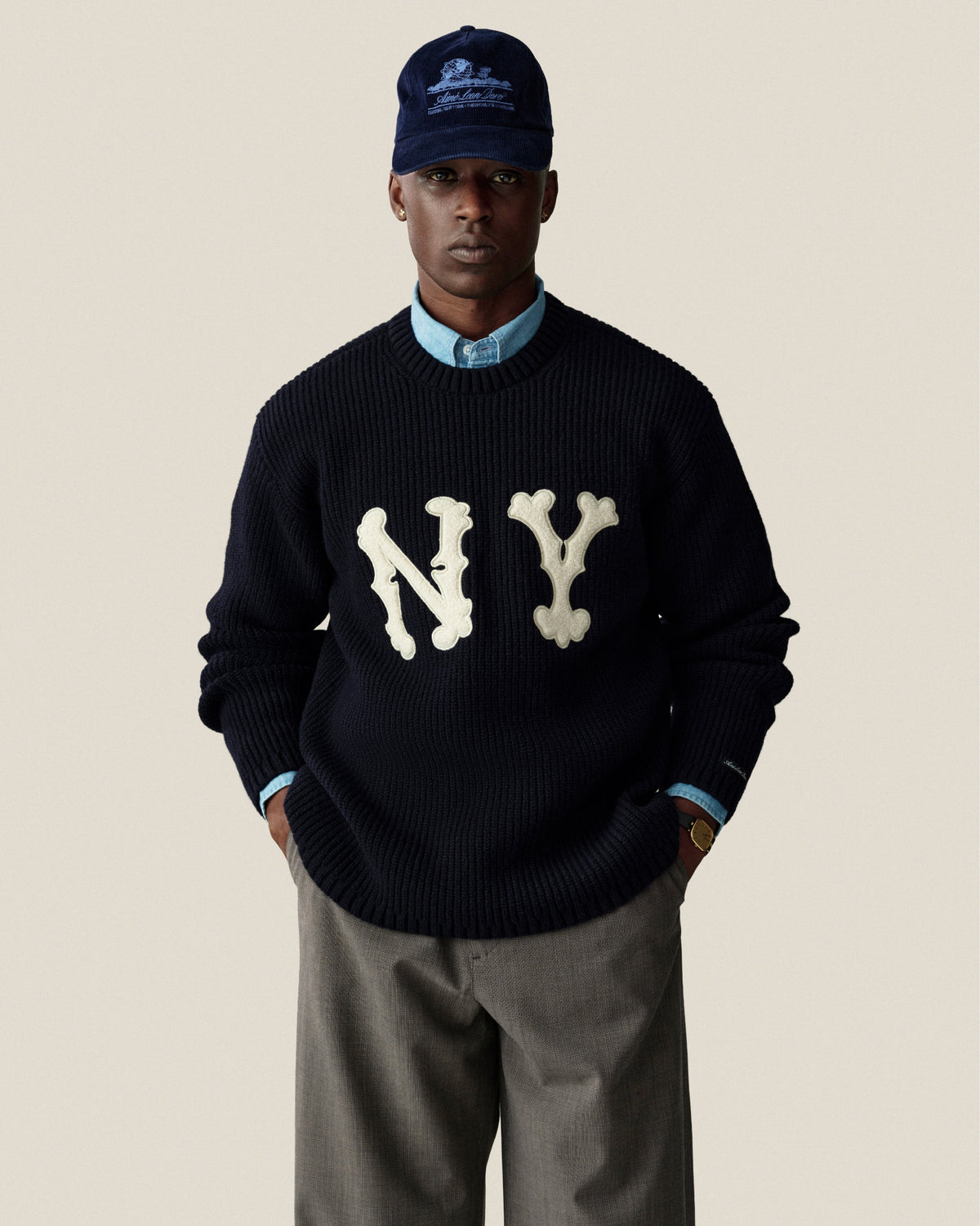 Aimé Leon Dore Customer Favorite - NY Highlanders Ribbed Wool Crewneck Sweater Evening blue
