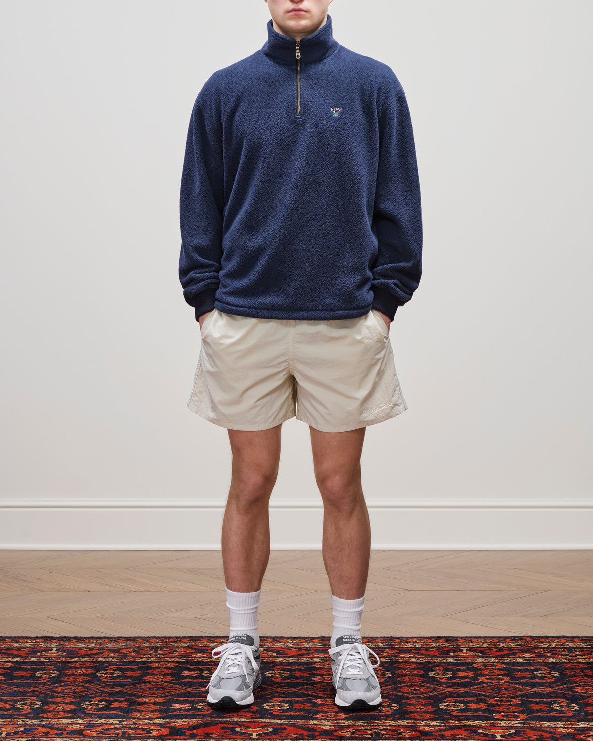 Aimé Leon Dore Premium - Crest Quarter-Zip Fleece Pullover Navy blazer
