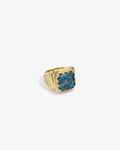 Aimé Leon Dore Popular - 14Kt Gold Turquoise Inlay Ring Evening blue