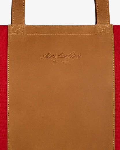 Aimé Leon Dore Special Offer - Leather Canvas Zip Tote Equestrian red
